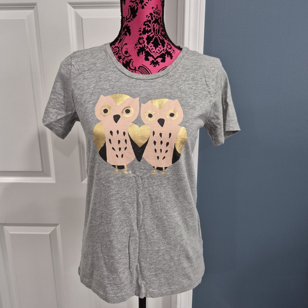 J. Crew Top Womens Small Gray Heather Collector Tee Owls T-Shirt
